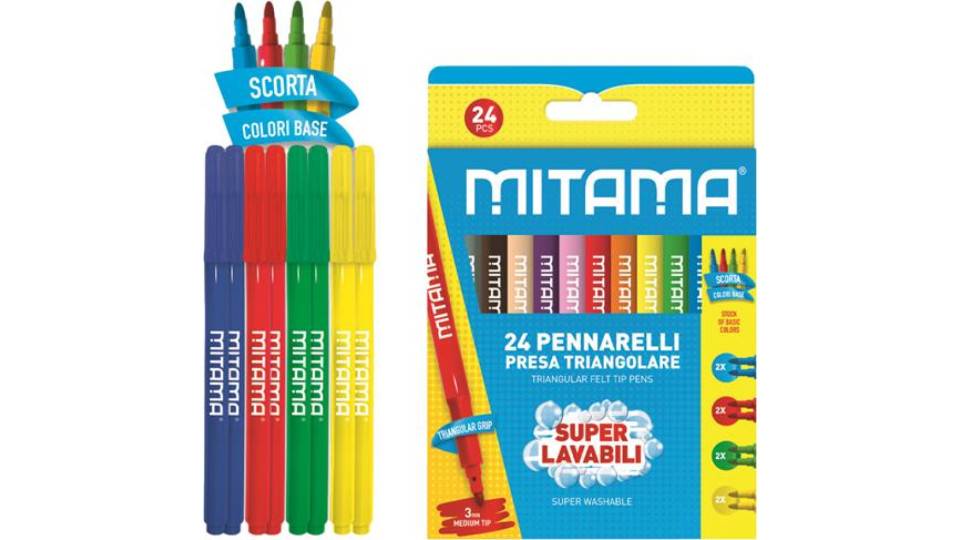 MITAMA SCATOLA 24 PENNARELLI SUPER LAVABILI, PRESA TRIANG., PUNTA FINE