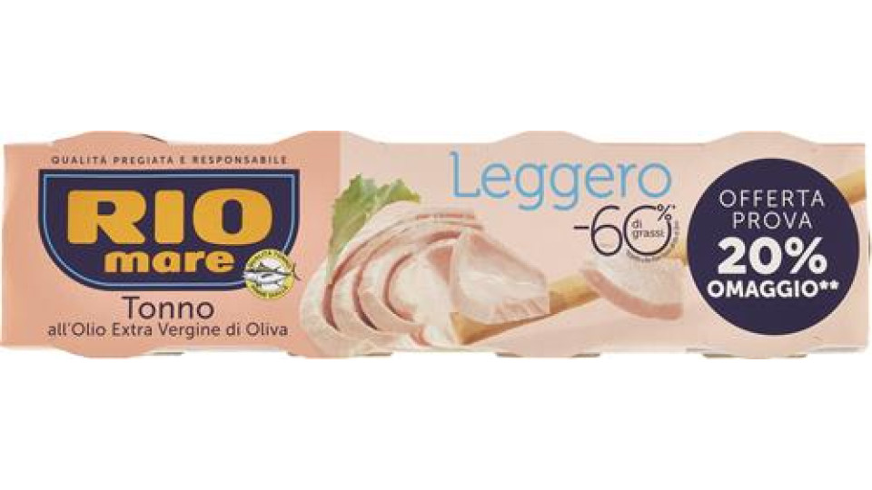 Rio Mare Tonno Leggero Olio d'Oliva- 4 Pezzi da 60 g, Totale: