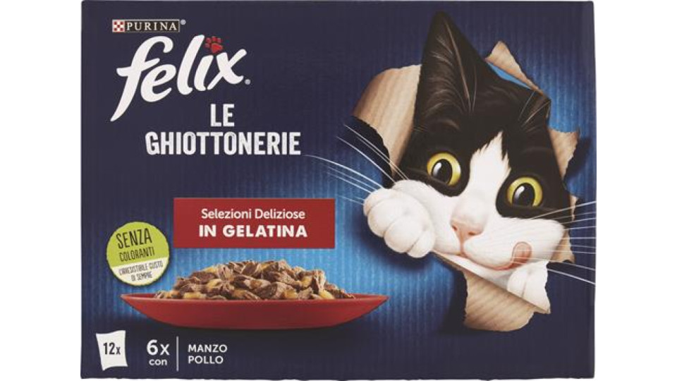 Purina, gatto Felix Le Ghiottonerie Le varietà in gelatina pollo e manzo