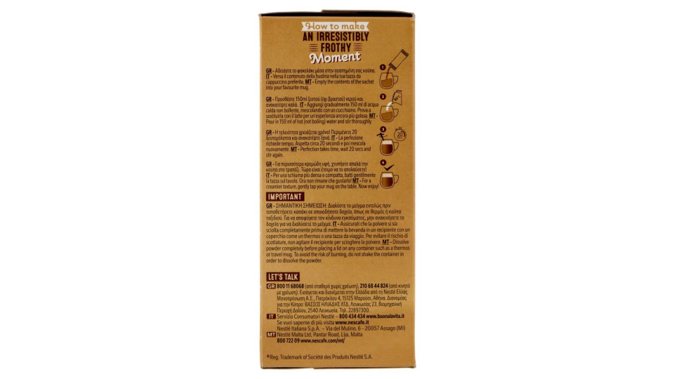 NESCAFÉ CAPPUCCINO CHOCO preparato solubile per cappuccino astuccio 8 bustine