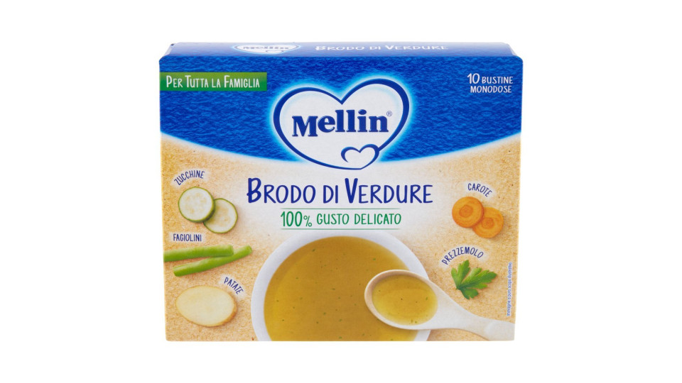 Mellin Brodo Verdure, 10 Bustine - 8 gr - [confezione da 12]