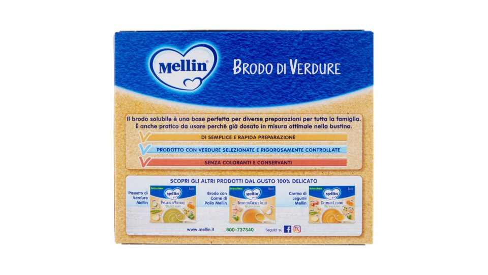 Mellin Brodo Verdure, 10 Bustine - 8 gr - [confezione da 12]