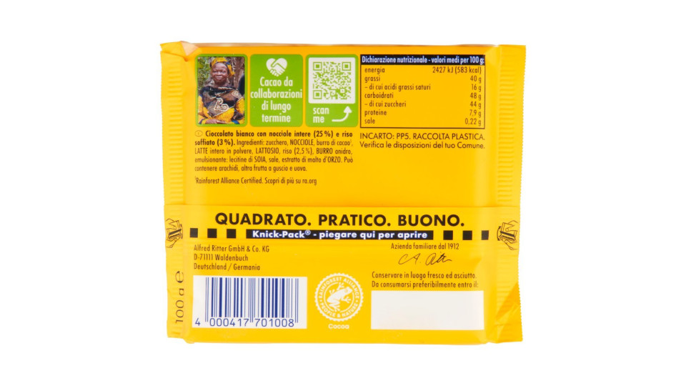 Ritter Sport Bianco con Nocciole Intere