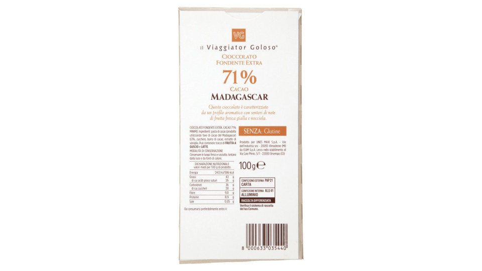 Cioccolato fondente Madagascar 71% il Viaggiator Goloso