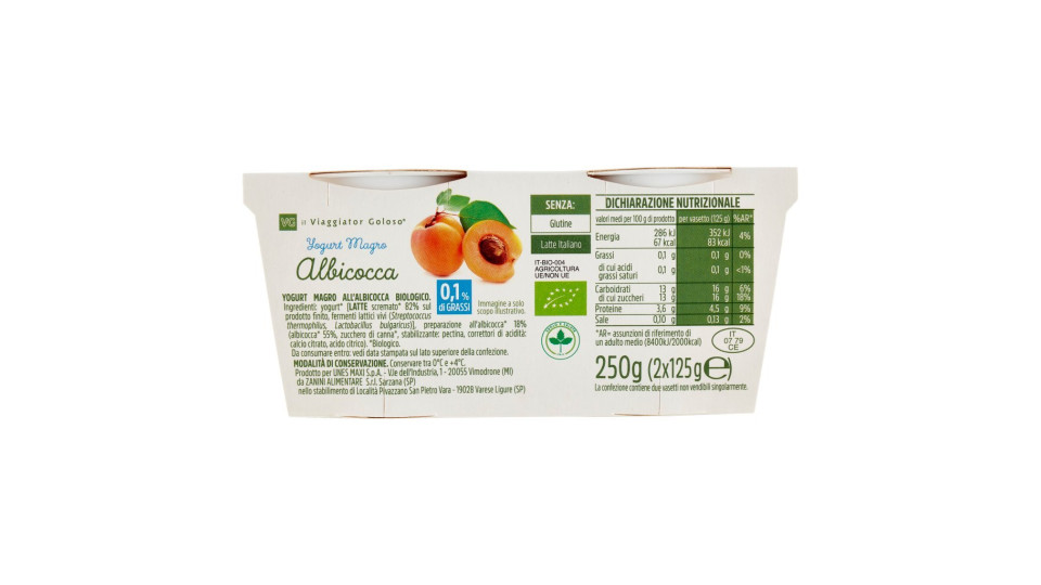 Yogurt magro albicocca il Viaggiator Goloso Prodotto BIO
