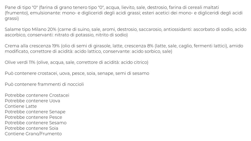 Stellato Tramezzino Salame Milano, Olive Verdi e Crema di Crescenza