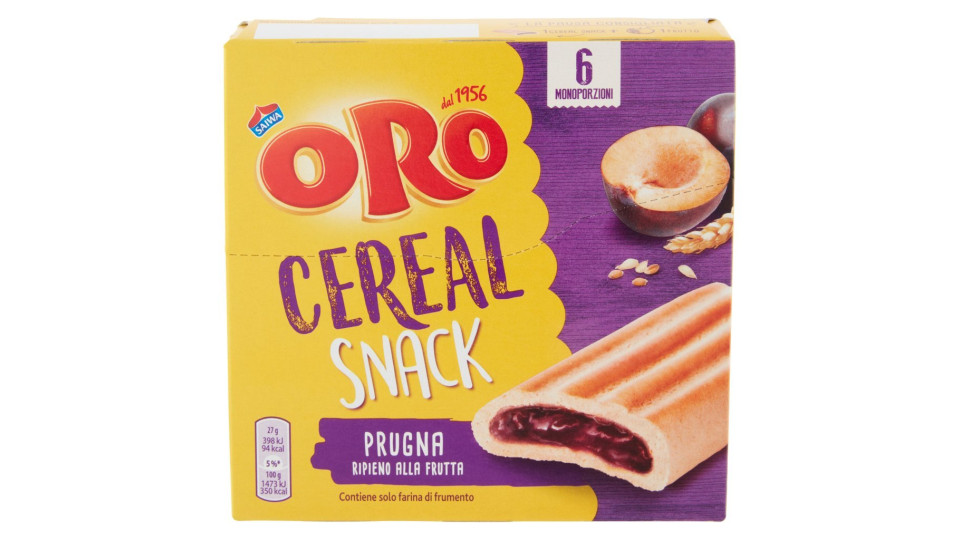 Oro Cereal Snack Prugna, soffice barretta con ripieno alla prugna - 162g