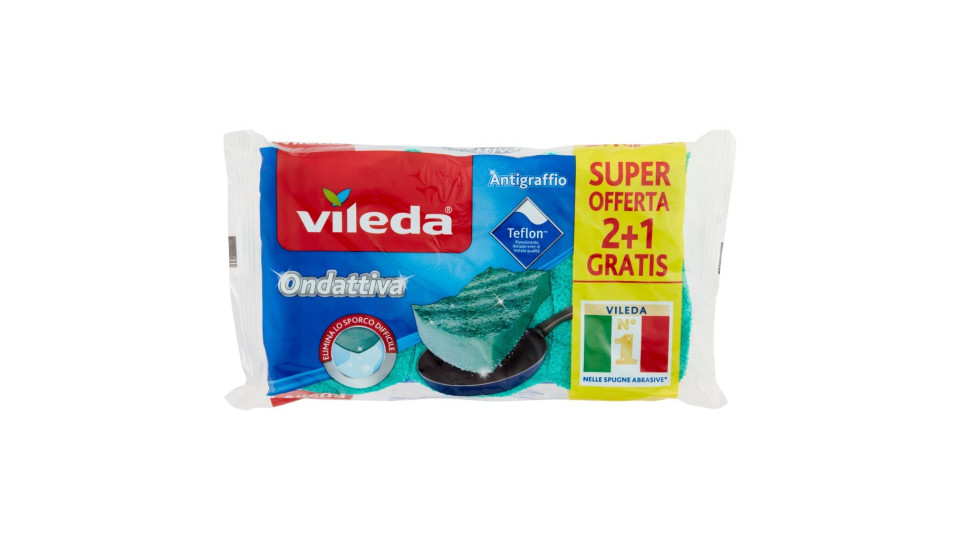 Vileda Ondattiva - spugna abrasiva da cucina, antigraffio. 2+1x