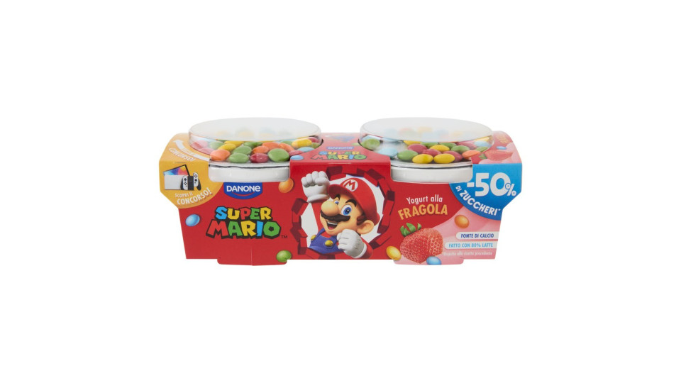 Danone Super Mario, Yogurt gusto Fragola con Confettini, 2x110g