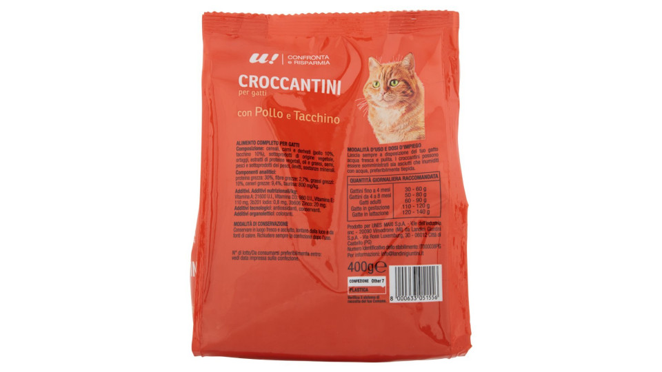Croccantini con pollo, tacchino e verdure per gatti gr 400
