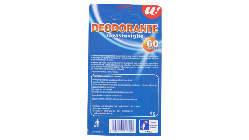 DEODORANTE PER LAVASTOVIGLIE 60 LAVAGGI U! Confronta & Risparmia