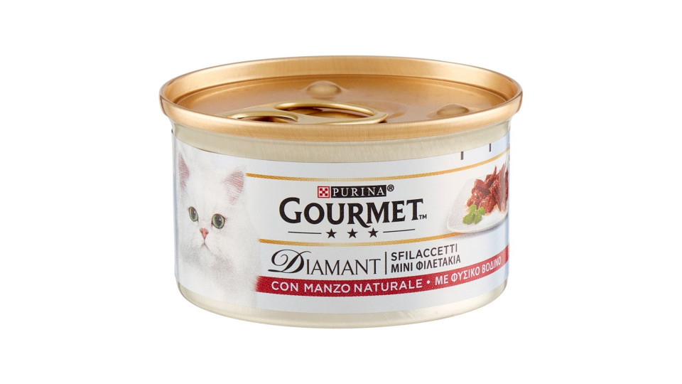 Purina, gatto Gourmet Diamant gatto Sfilaccetti con manzo prelibato lattina