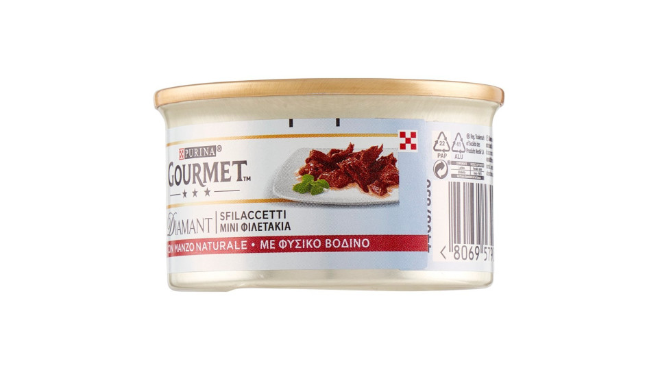 Purina, gatto Gourmet Diamant gatto Sfilaccetti con manzo prelibato lattina