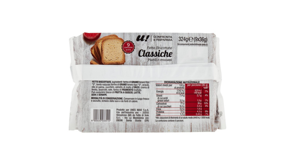 FETTE BISCOTTATE CLASSICHE U! Confronta & RISPARMIA