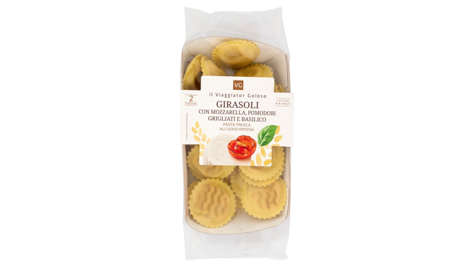 Girasoli con pomodori grigliati, mozzarella e basilico il Viaggiator Goloso