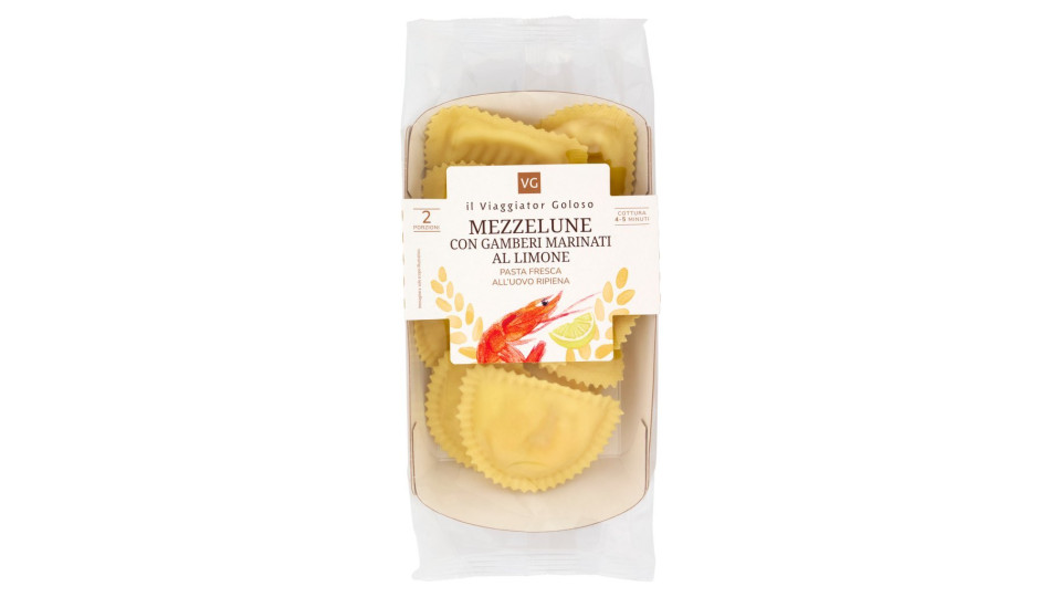 Mezzelune con Gamberi marinati al Limone il Viaggiator Goloso