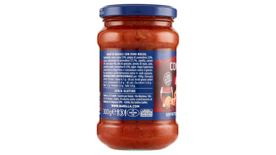 Barilla, ragù contadino con vino rosso