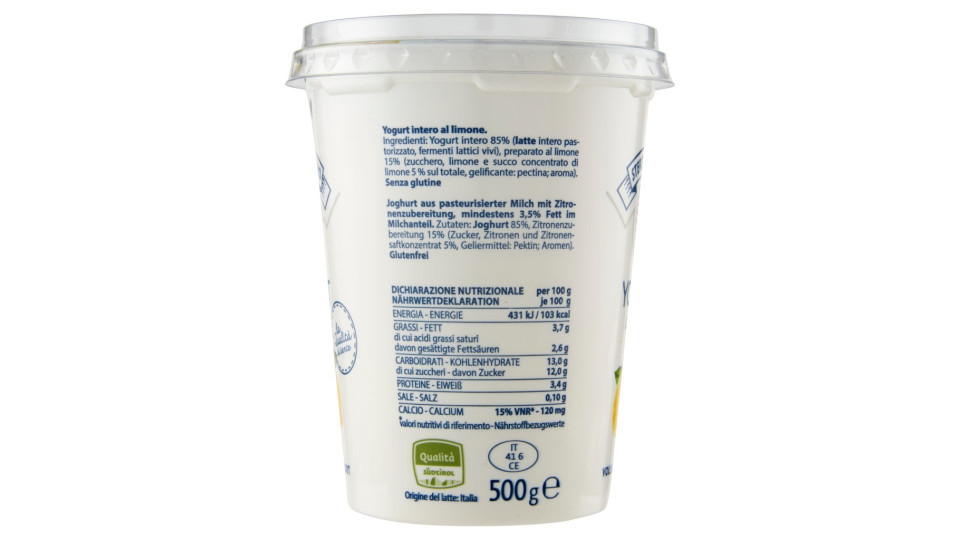 Latteria Soc.Vipiten, Sterzing Vipiteno Yogurt Intero Limone