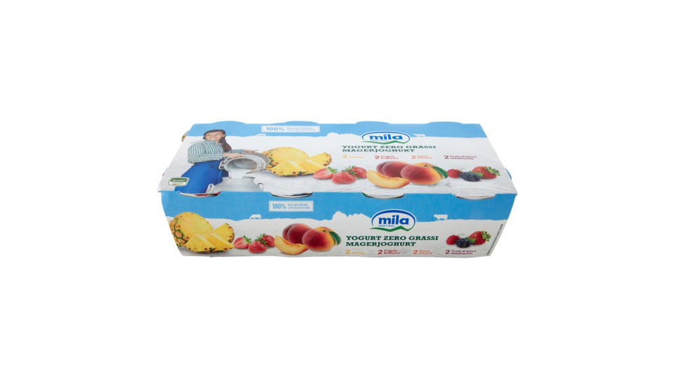 Mila Benessere Zero grassi Yogurt Magro 2 Ananas - 2 Frutti di Bosco - 2 Fragola - 2 Pesca