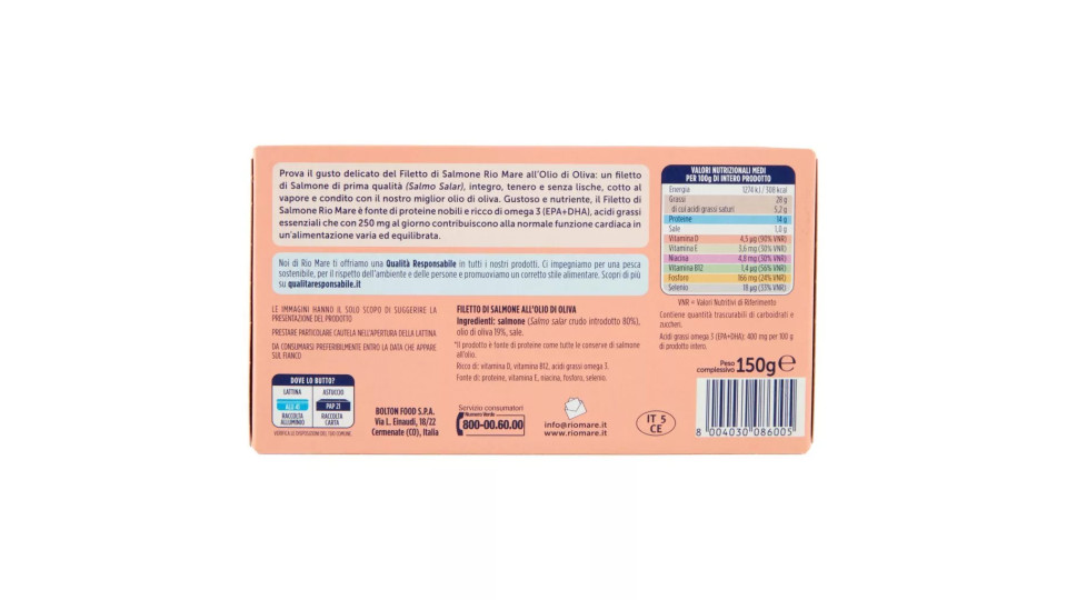 Rio mare Filetto di Salmone all'olio di oliva (19%)