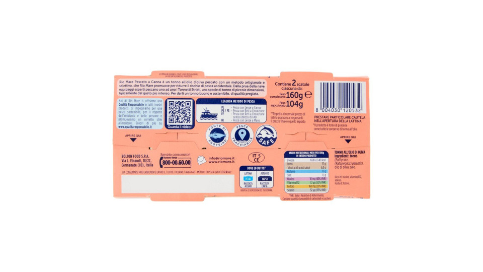Rio Mare, tonno all'olio di oliva pescato a canna conf. 3x80g +
