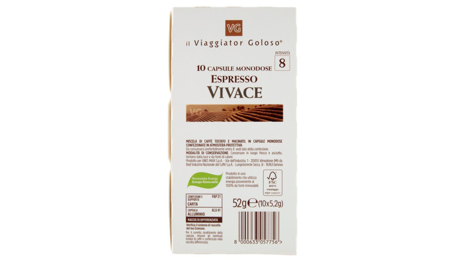 10 CAPSULE MONODOSE ESPRESSO VIVACE compatibili Sistema Nespresso il Viaggiator Goloso