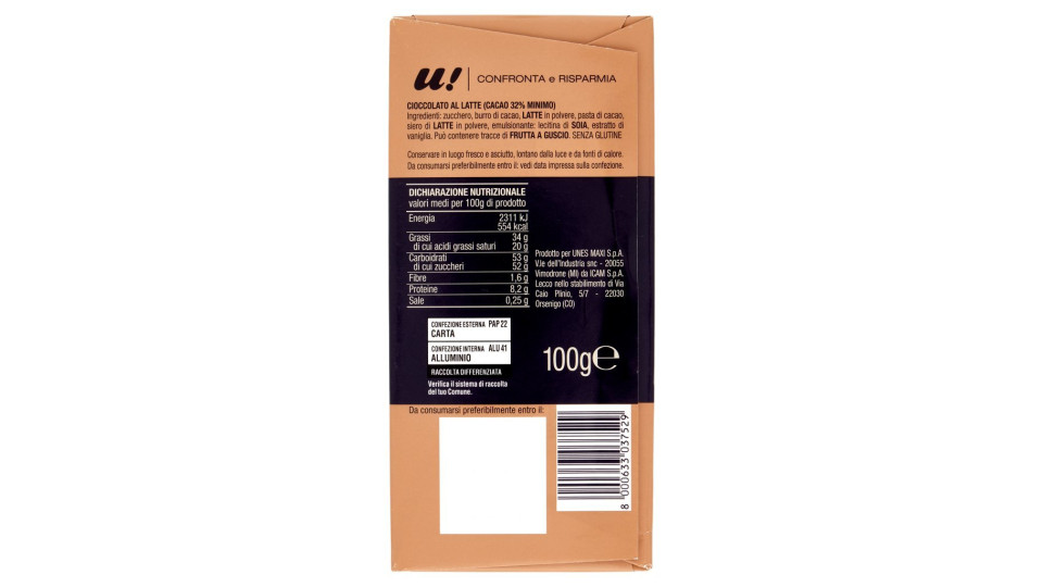 Cioccolato al latte U! Confronta & Risparmia
