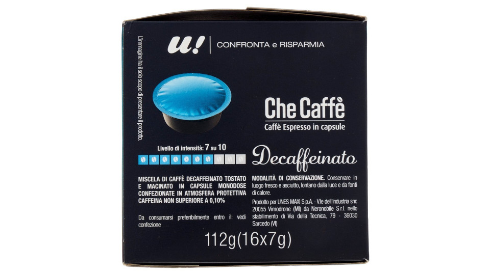 16 CAPSULE CHE CAFFE' DECAFFEINATO Compatibili Sistema Lavazza A Modo Mio U! Confronta&Risparmia