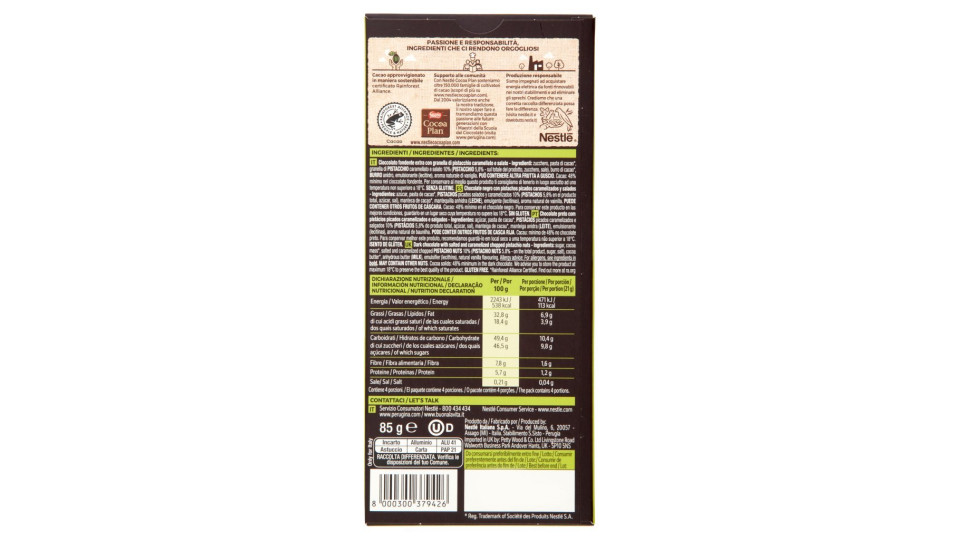 NERO PERUGINA Fondente Extra Pistacchio tavoletta di cioccolato fondente con granella di pistacchio