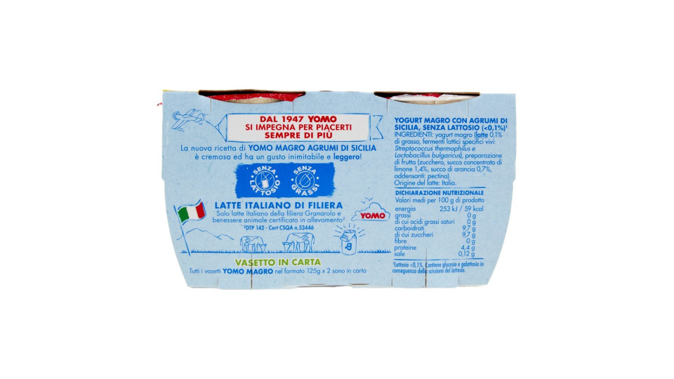 Yomo, 100% Naturale zero grassi yogurt agli agrumi di Sicilia