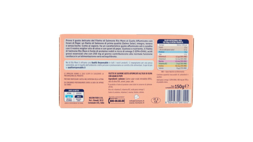 Rio Mare Filetto di Salmone all'olio di oliva (18%) gusto affumicato