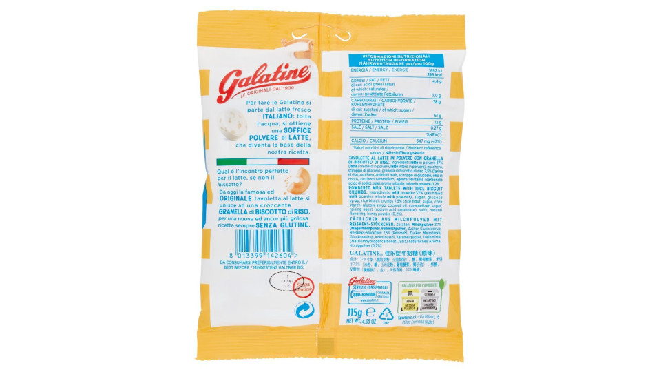 Galatine tavolette al latte con pezzi di Cioccolato