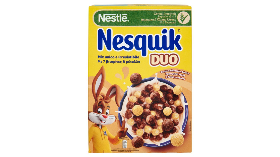NESQUIK DUO Palline di cereali al cioccolato e palline ricoperte di cioccolato bianco