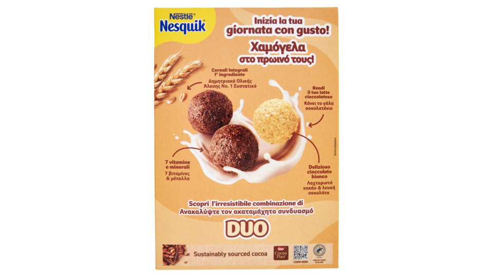 NESQUIK DUO Palline di cereali al cioccolato e palline ricoperte di cioccolato bianco