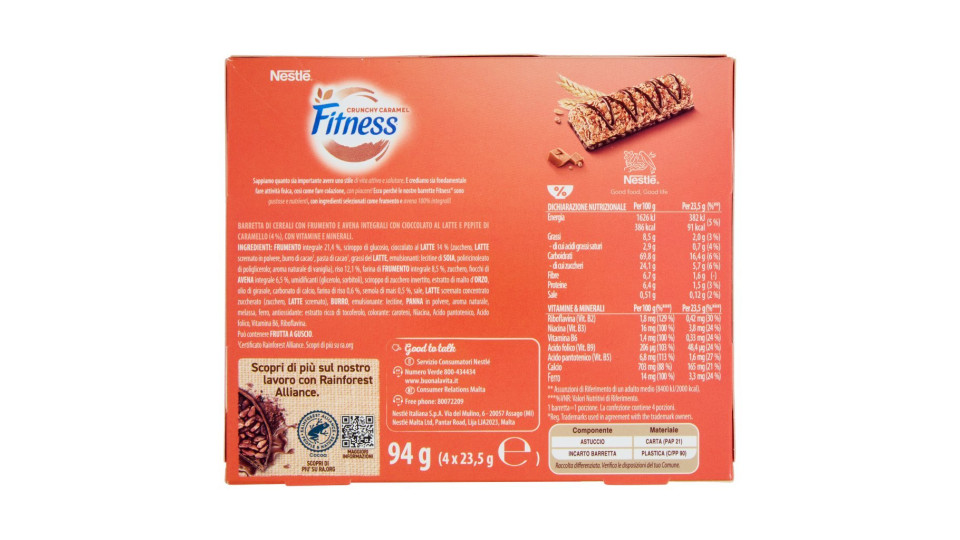 FITNESS CRUNCHY CARAMEL Barretta di cereali integrali con cioccolato e caramello