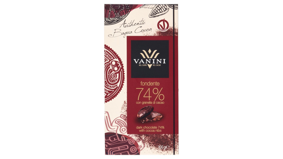 Vanini fondente 74% con granella di cacao