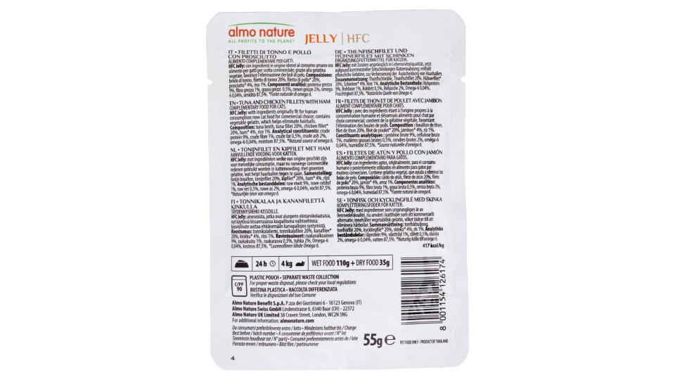 almo nature Classic Jelly Adult Cat filetti di tonno e pollo con prosciutto