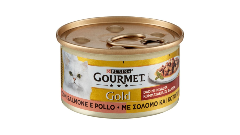 PURINA GOURMET Gold Gatto Dadini in salsa con Pollo e Fegato lattina
