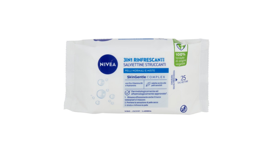 Nivea Salviettine Struccanti 3-in-1 Rinfrescanti Pelli Normali e Miste