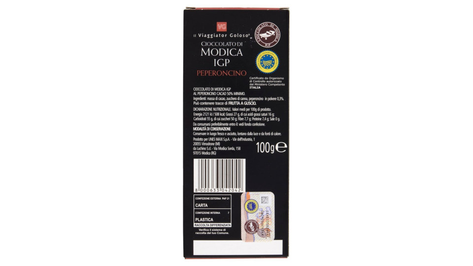 CIOCCOLATO DI MODICA PEPERONCINO il Viaggiator Goloso