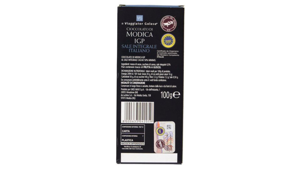 CIOCCOLATO DI MODICA SALE INTEGRALE DI SICILIA il Viaggiator Goloso