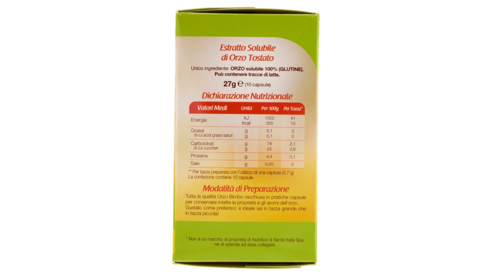 Orzo Bimbo Orzo 100% 10 capsule