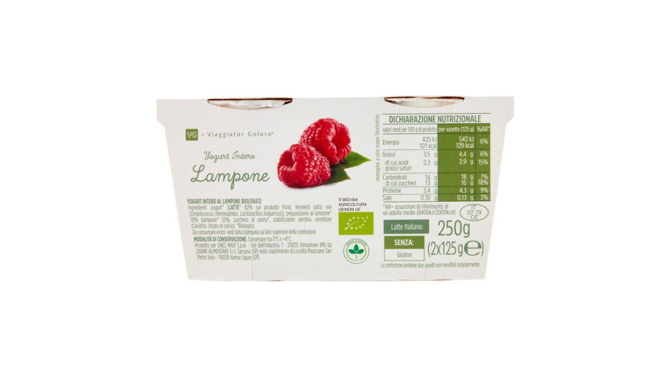 Yogurt intero lampone il Viaggiator Goloso Prodotto BIO