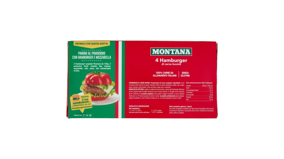 Montana 4 Hamburger naturali surgelati