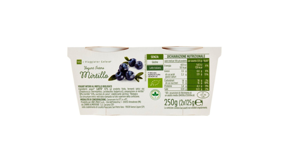 Yogurt intero mirtillo il Viaggiator Goloso Prodotto BIO