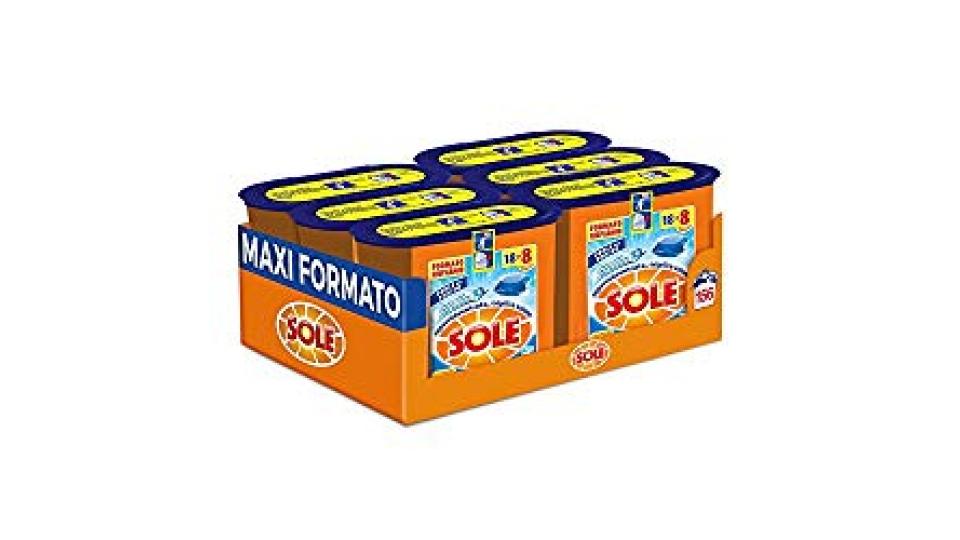 Sole Perle Di Pulito, Detersivo per Lavatrice in Capsule Monodose, Triplice Azione, Megapack da