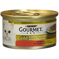 Gourmet Gold Alimento per il Gatto Doppio Piacere con Manzo e Pollo, 85 g - Confezione da