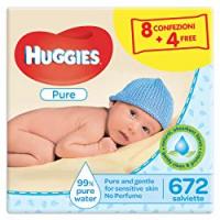 Huggies Pure Salviette Umidificate per Bambini, 4 pacchetti di 3 unità ciascuno (12 pacchetti in totale- 672 salviette)