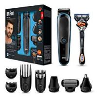 Braun MGK3085 MultiGrooming Kit Rifinitore di Precisione Regolabarba 9-in1 per lo Styling di Barba Corpo e Capelli, con Rasoio Gillette Fusion ProGlide in Dotazione, Nero/Blu