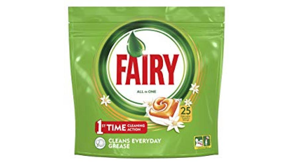 Fairy Tutto in Uno Orange 25 Pastiglie, Detersivo in Caps per Lavastoviglie, Arancia